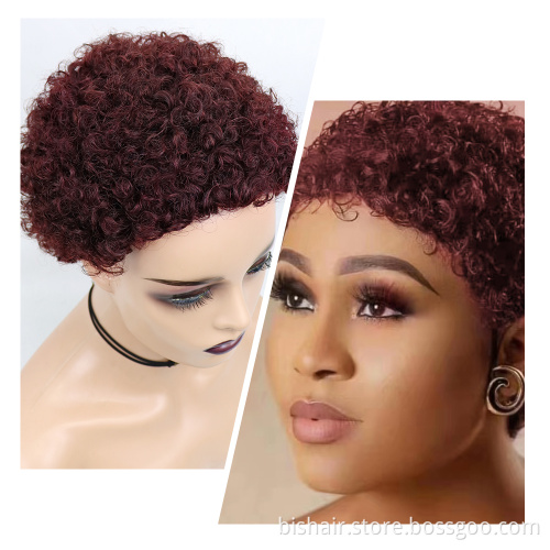 Wholesale Short Curly Hair Wigs Pixie Cut Brazilian Human Hair For Black Women Natural Black 99J 150% Density Glueless Wigs